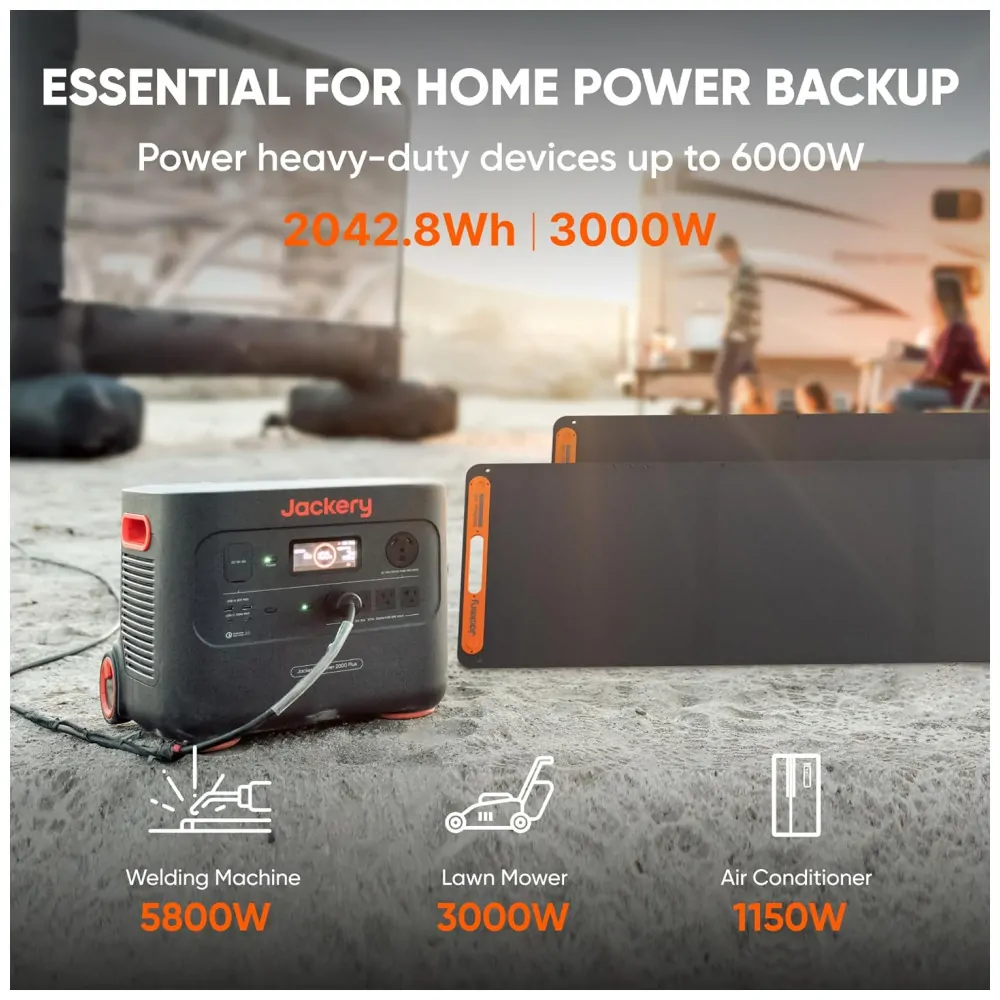 Kit Gerador de Energia Portátil Solar 2000 Plus 3000W e 2 Paneis Solares 200W, Jackery, 110V Preto e Laranja
