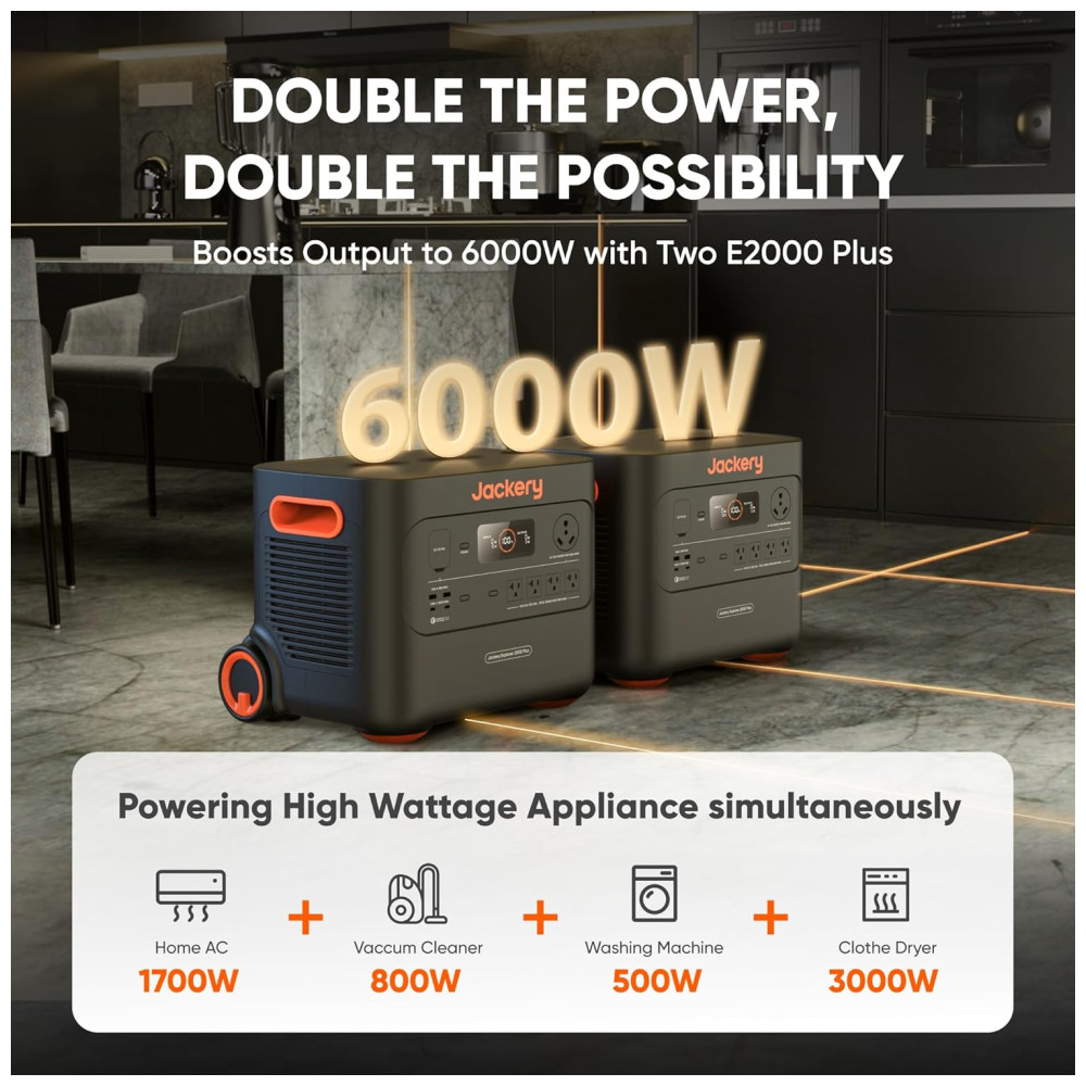 Kit de Energia Portátil Explorer 4000 com Gerador Solar Portátil E2000 Plus e Bateria Extra LiFePO4 de 4085 Wh, 110V 3000W, Jackery