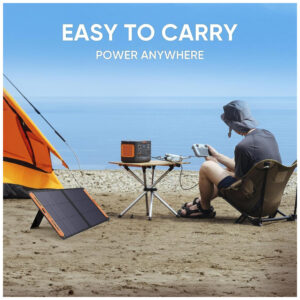 Kit Gerador de Energia Solar Portátil 300 Plus com Painel Solar SolarSaga 100W e Bateria de 288Wh LiFePO4, 110V, Jackery, Preto e Laranja