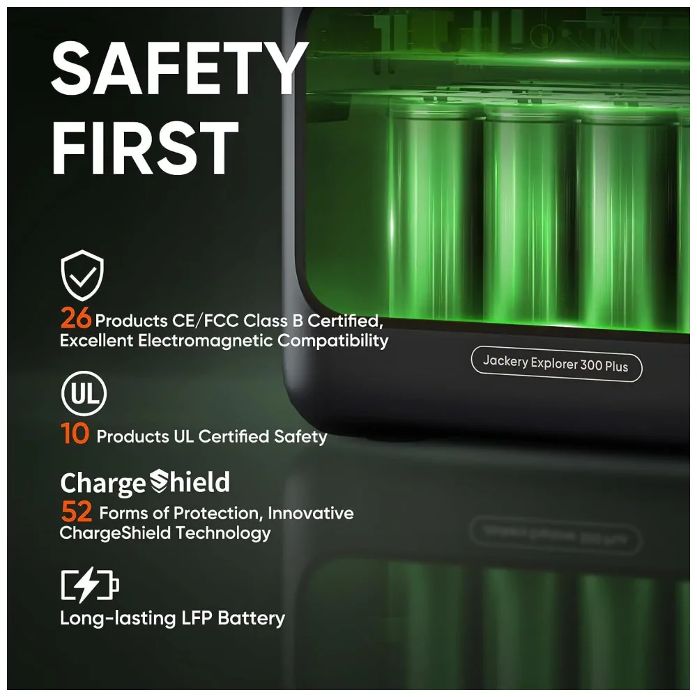 Kit Gerador de Energia Solar Portátil 300 Plus com Painel Solar SolarSaga 100W e Bateria de 288Wh LiFePO4, 110V, Jackery, Preto e Laranja