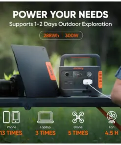 Kit Gerador de Energia Solar Portátil 300 Plus com Painel Solar SolarSaga 100W e Bateria de 288Wh LiFePO4, 110V, Jackery, Preto e Laranja
