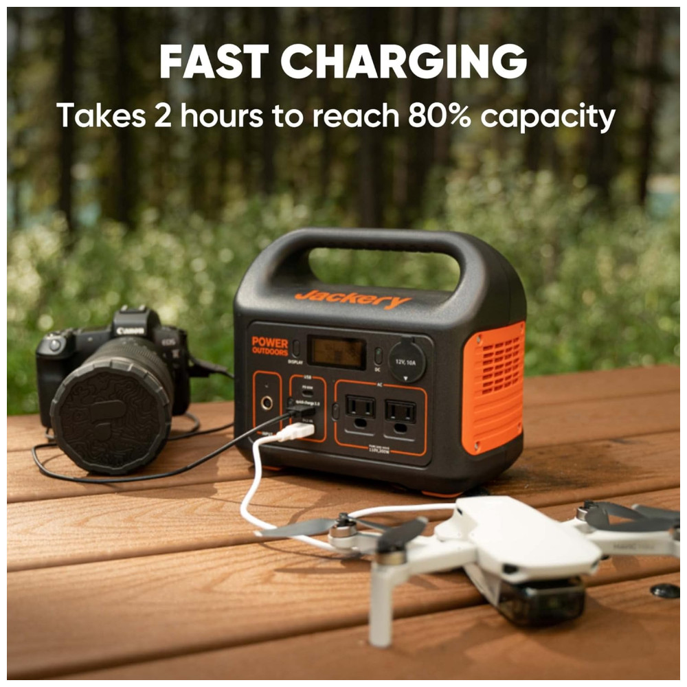 Gerador de Energia Solar Portátil Explorer 300 com Bateria de Lítio 293Wh e Saída AC de 110V, Jackery, Preto e Laranja