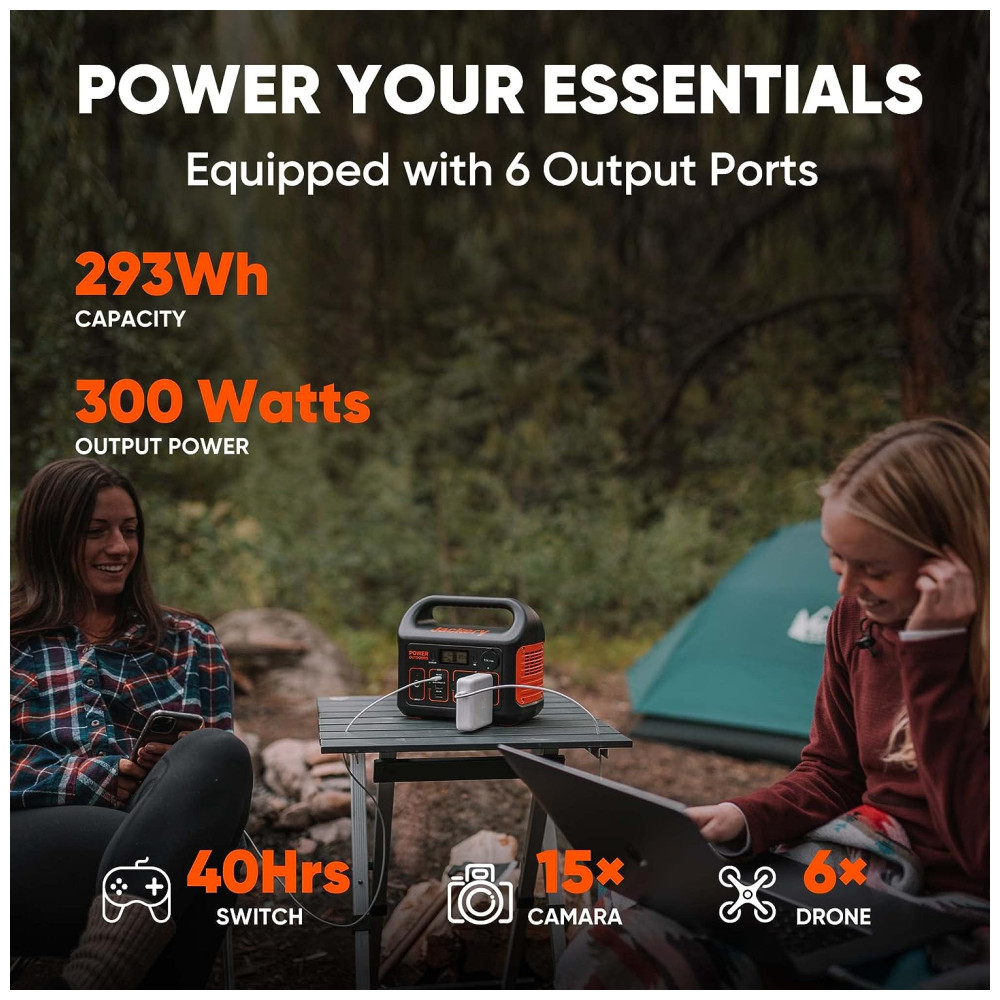 Gerador de Energia Solar Portátil Explorer 300 com Bateria de Lítio 293Wh e Saída AC de 110V, Jackery, Preto e Laranja