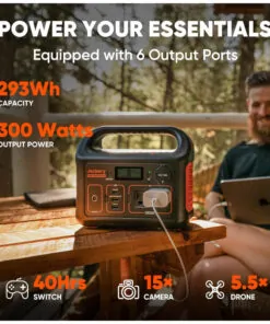 Gerador de Energia Solar Portátil Explorer 300 com e Bateria de Lítio de 293Wh e Painel Solar de 100W, 110V, Jackery, Preto e Laranja