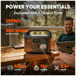 Gerador de Energia Solar Portátil Explorer 300 com e Bateria de Lítio de 293Wh e Painel Solar de 100W, 110V, Jackery, Preto e Laranja