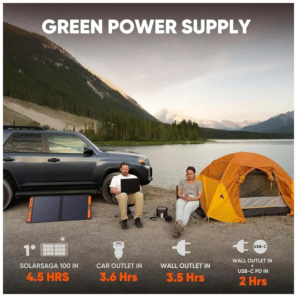 Gerador de Energia Solar Portátil Explorer 300 com e Bateria de Lítio de 293Wh e Painel Solar de 100W, 110V, Jackery, Preto e Laranja