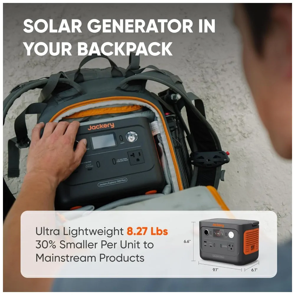 Gerador de Energia Solar Portátil Explorer 300 Plus com Bateria de 288Wh LiFePO4 e Tomada CA de 300W, 110V Jackery, Preto e Laranja