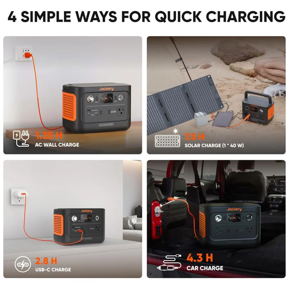 Gerador de Energia Solar Portátil Explorer 300 Plus com Bateria de 288Wh LiFePO4 e Tomada CA de 300W, 110V Jackery, Preto e Laranja