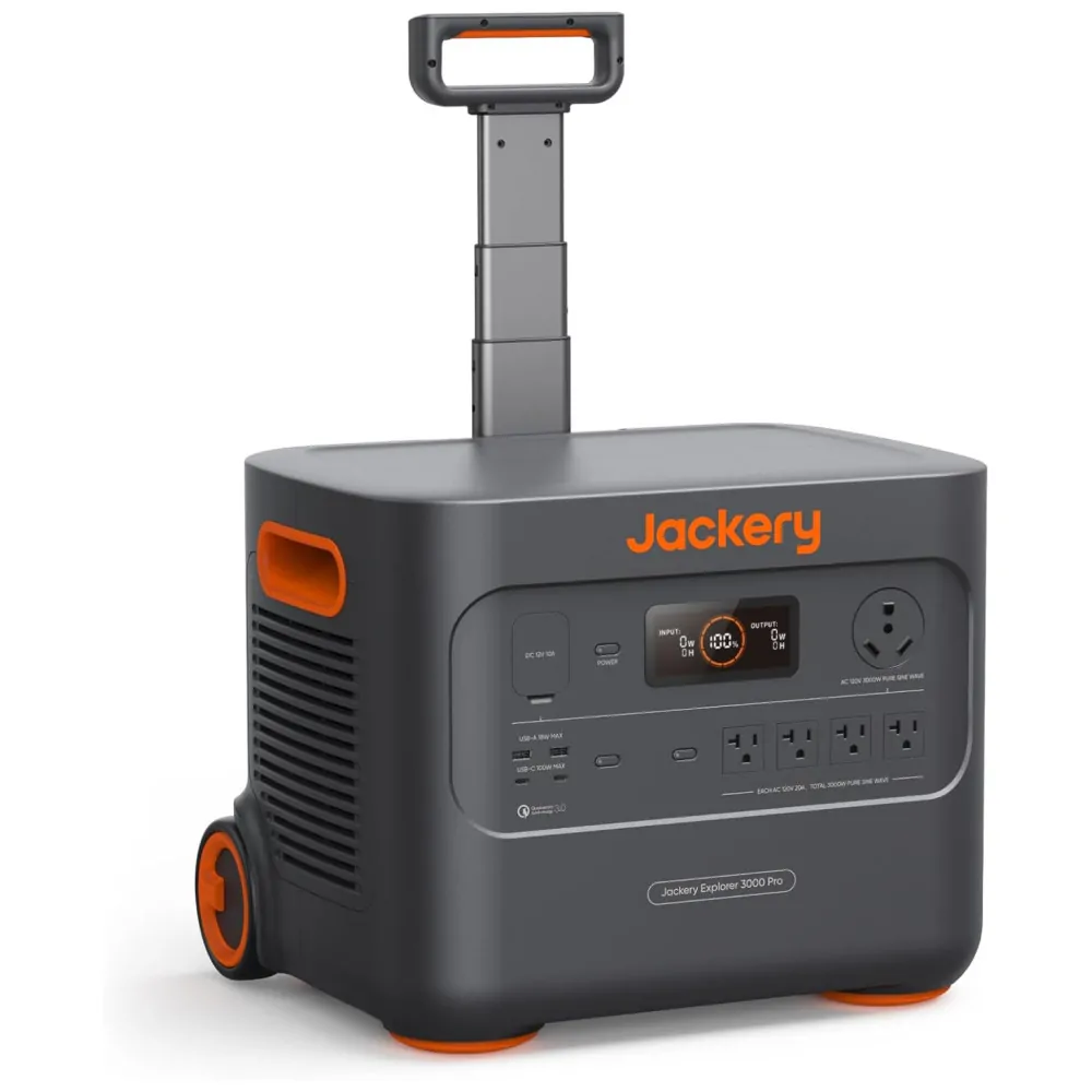 Gerador de Energia Solar Portátil Explorer 3000 Pro com Bateria de 3024Wh, 2 portas PD de 100W e 4 Tomadas AC 110V 3000W, Jackery, Preto e Laranja