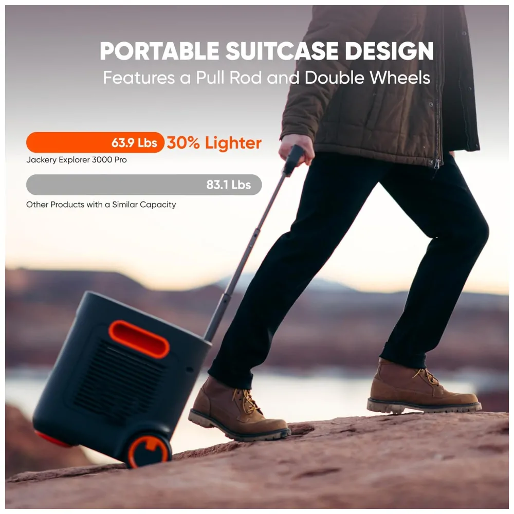 Gerador de Energia Solar Portátil Explorer 3000 Pro com Bateria de 3024Wh, 2 portas PD de 100W e 4 Tomadas AC 110V 3000W, Jackery, Preto e Laranja