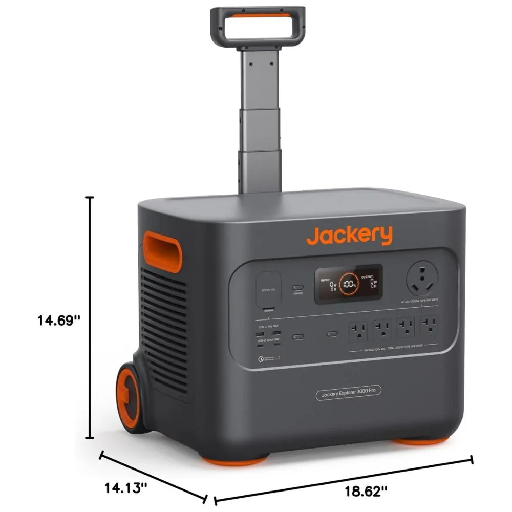 Gerador de Energia Solar Portátil Explorer 3000 Pro com Bateria de 3024Wh, 2 portas PD de 100W e 4 Tomadas AC 110V 3000W, Jackery, Preto e Laranja