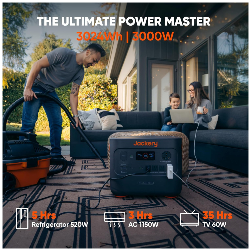 Kit Gerador de Energia Solar Explorer 3000 Pro com 2 Painéis Solares de 200W e Interruptor Manual de Transferência até 3kW, 110V, Jackery, Petro e Laranja
