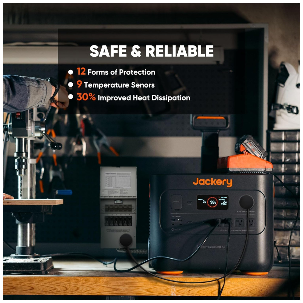 Kit Gerador de Energia Solar Explorer 3000 Pro com 2 Painéis Solares de 200W e Interruptor Manual de Transferência até 3kW, 110V, Jackery, Petro e Laranja