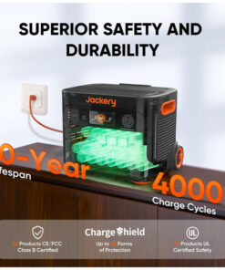 Kit 2 Geradores de Energia Solar Portáteis Explorer 2000 Plus, Bateria de 4085Wh, 3000W 110V, Jakery, Preto e Laranja