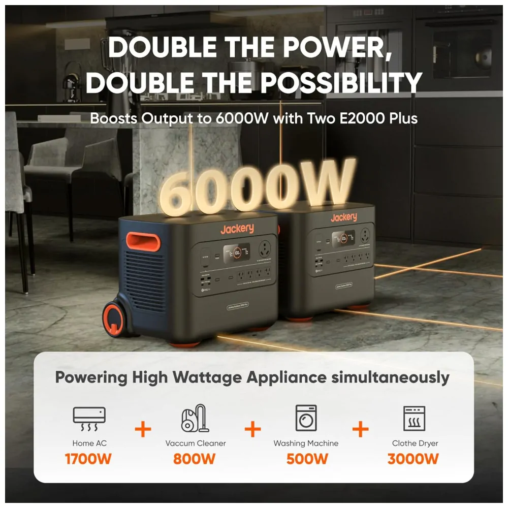 Kit Gerador de Energia Solar Explorer 2000 Plus com 2 Painel Solar 200W e Bateria Expansível 4085Wh, 110V, Jackery E2000 Plus, Preto e Laranja