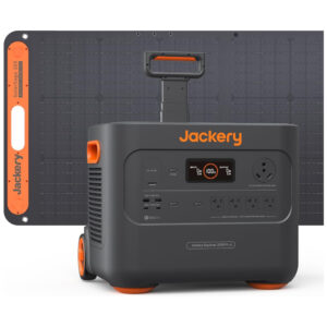 Kit Gerador de Energia Solar Portátil 2000 Plus com Bateria LiFePO4 de 2042Wh e 1 Painel Solar 100W 110V, Jackery, Preto e Laranja