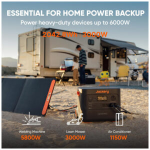 Kit Gerador de Energia Solar Portátil 2000 Plus com Bateria LiFePO4 de 2042Wh e 1 Painel Solar 100W 110V, Jackery, Preto e Laranja